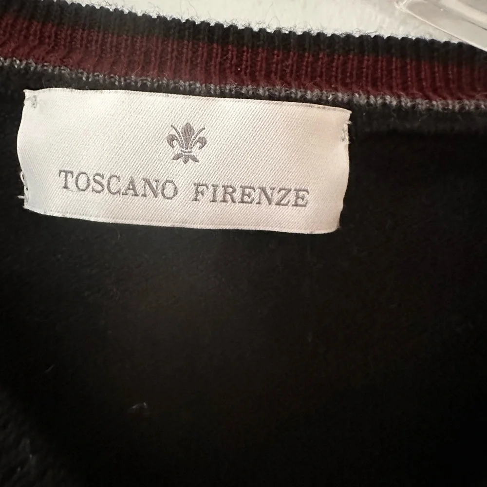 Toscano Firenze 100% Merino Wool Sweater Men's Size XL Black V Neck Long Sleeve.
